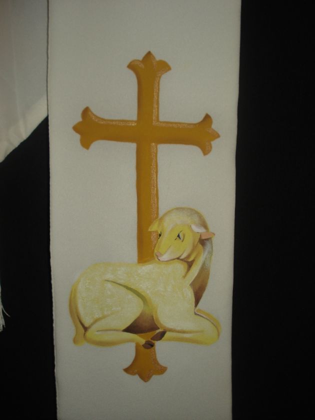 New Vestment Stole Cream Agnus Dei Praying Hands  