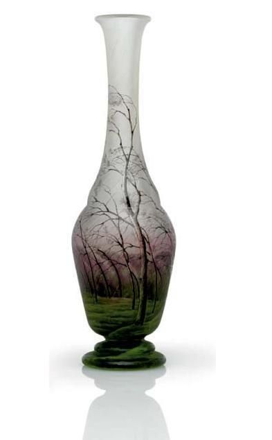 Rainy Landscape Vase  Daum Nancy c1910 Enameled Glass  