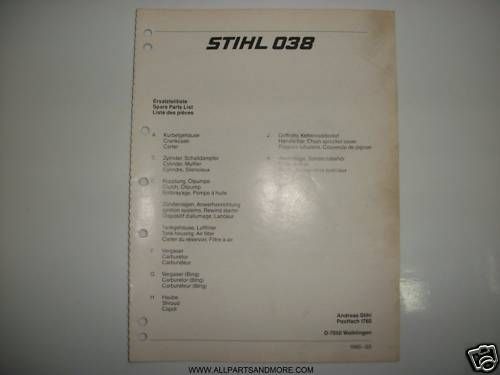 STIHL SPARE PARTS MANUAL BOOK LIST 038  