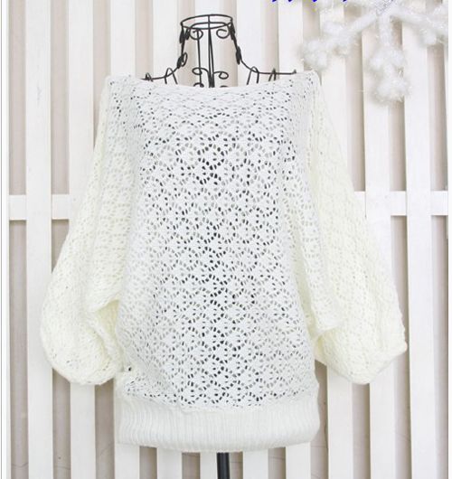 Hollow Batwing Dolman Knit Knitting Coat Out Boat Neck Sweater Top 