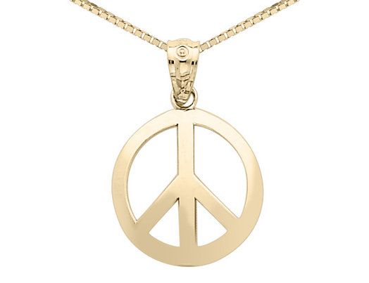 Peace Sign Pendant in 14K Yellow Gold with Chain