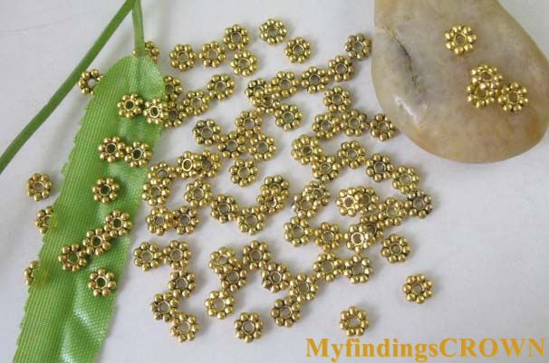 700 Antiqued gold daisy spacer beads 5mm W300  