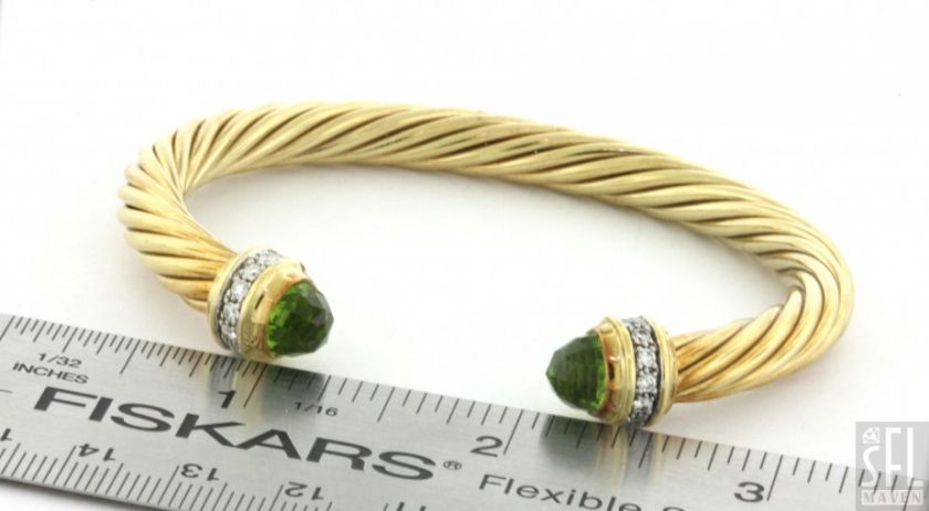 DAVID YURMAN 14K GOLD 2.60CTW VS1/F DIAMOND/PERIDOT CABLE CUFF 