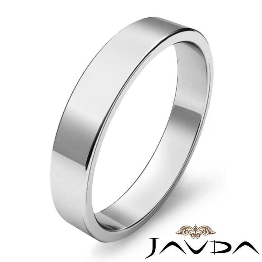 8g 10z Men Wedding Band Flat Ring 4mm 18k White Gold  