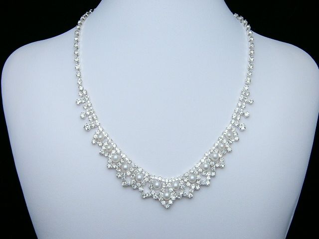 Bridal Wedding Veil Pearl Crystal Necklace Set 1105  