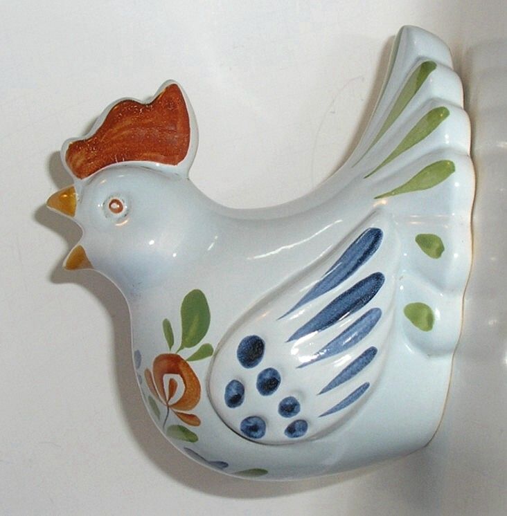 FRENCH FAIENCE CHICKEN DISPENSER YARN STRING HANDPAINTD  