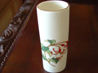 Otagiri Porcelain Vase White Red Fuscias Green Leaves  