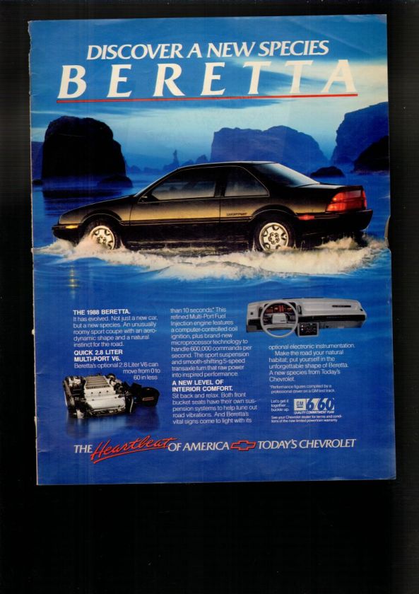 1987 Print Ad Chevrolet Beretta Discover New Species  