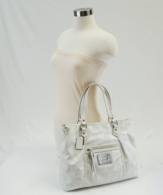 COACH 16289 NEW White POPPY SIGNATURE LUREX GLAM TOTE PURSE HANDBAG 