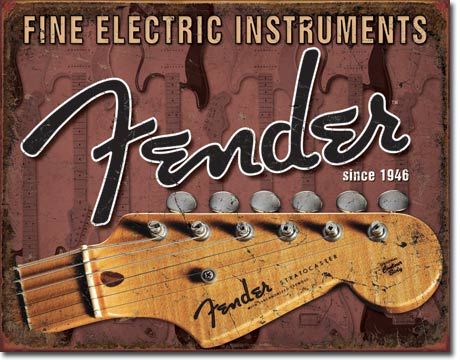 Fender Guitar Headstock Rock Music Retro Tin Sign  