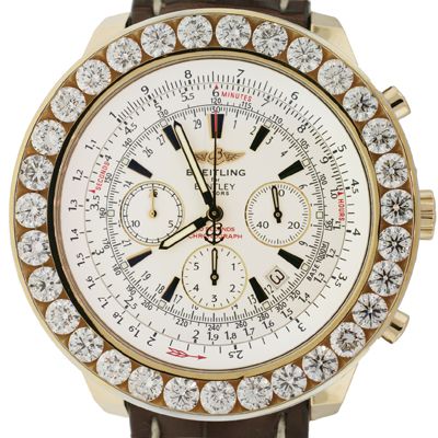 Breitling Mens 18KT Gold With Big DIAMOND Bezel Bentley Motors Watch 