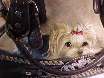 YORKIE HANDPAINTED HANDBAG CROWN / RHINESTONES BEAUTIFUL  