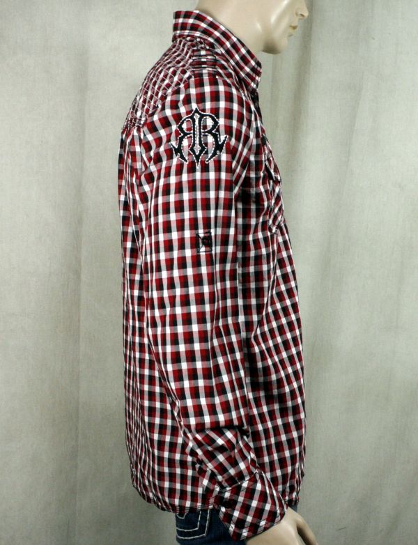 ROAR Mens Shirt OPTIMISTIC red black plaid Button Down  