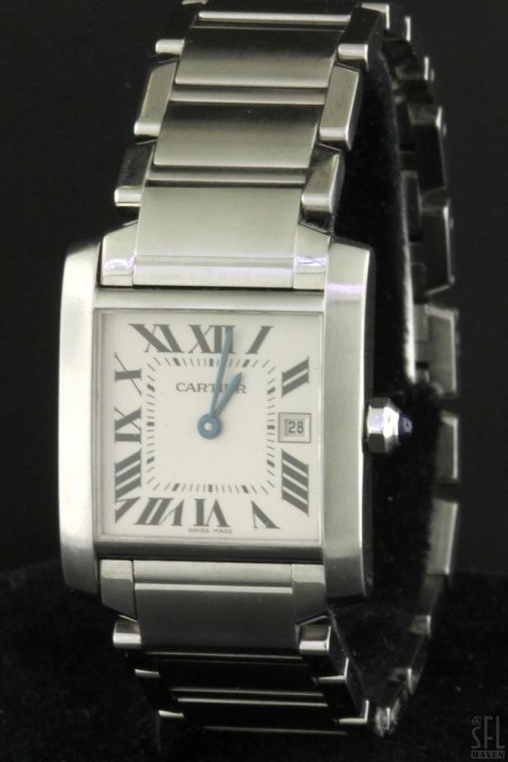 CARTIER TANK FRANCAISE 2465 ELEGANT SS MENS WATCH W/ DATE  