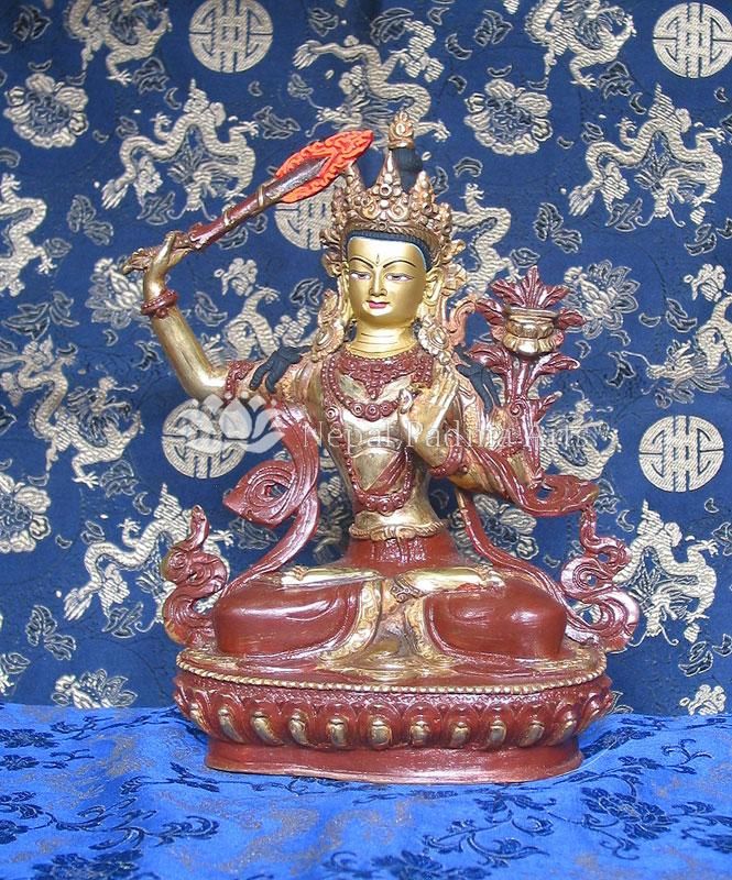 Nepal Hand Carved Bodhisattva Of Wisdom Manjushri  