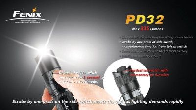 Fenix PD32 LED Flashlight  315 Lumens  Worldwide Shipping  