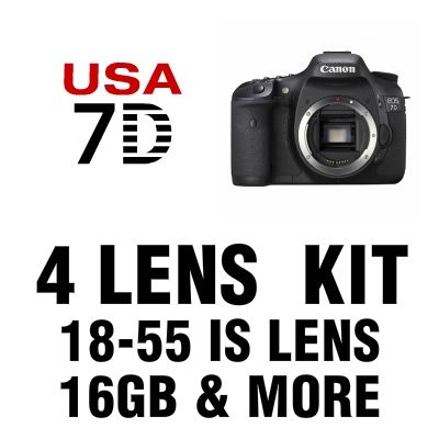 USA Canon Model EOS 7D +4 Lens Kit 18 55 IS,75 300 +16GB &Accessories 