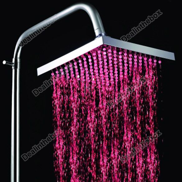 New LED Light Square Rain Shower Head Bathroom Bath Glow Three Colors 