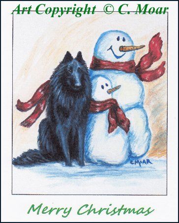Belgian Shepherd Sheepdog Snowman Xmas Art Note Cards  