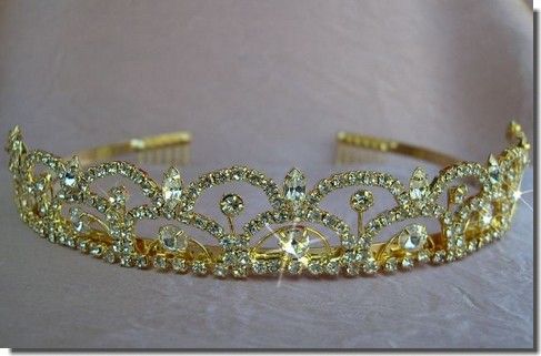 Gold Bridal Wedding Crown Veil Pageant Homecoming Prom Crystal Tiara 