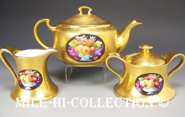 PICKARD LIMOGES HP ENCRUSTED FRUIT GOLD TEA SET GASPER  