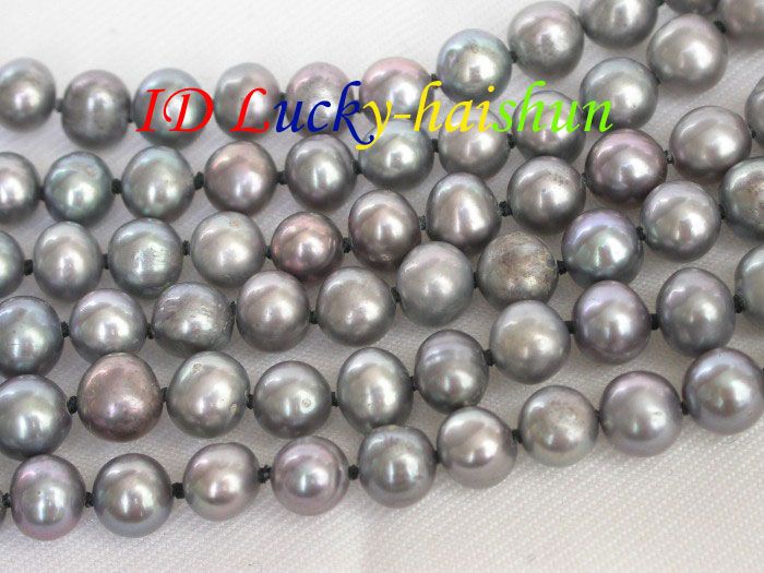 Genuine 3row Gray freshwater pearls necklace  