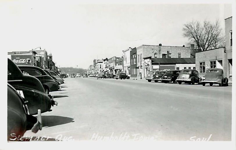 Humboldt Iowa IA 1940 Real Photo Downtown Sumner Avenue Coke Ad 