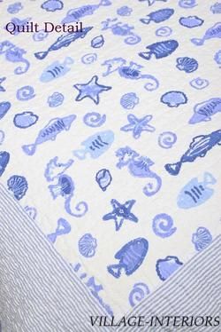 BEACH HOUSE BLUE TROPICAL FISH SEASIDE KING QUILT *  