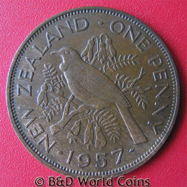 NEW ZEALAND 1957 1 PENNY 31mm BRONZE SHOULDER STRAP  