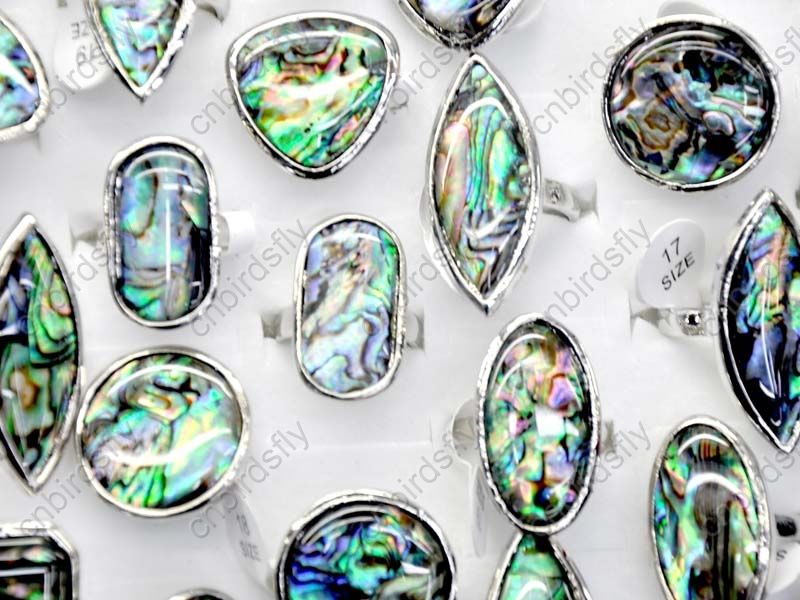 wholesale mixed lots 25 Abalone shell platina p Rings  