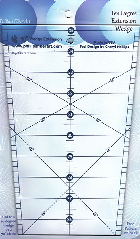 Phillips 10 DEGREE EXTENSION WEDGE Quilt Ruler 70 Circle Angled 