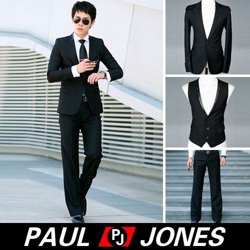 New Men’s COOL slim fit wedding Dress Suit Black R9  