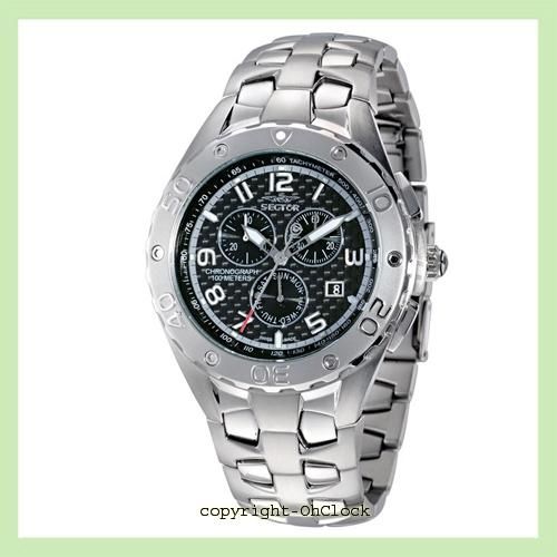 SECTOR 340 MENS CHRONOGRAPH STEEL BRACELET BLACK DIAL SPORT WATCH 