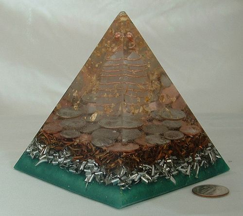 Large Orgone Pyramid Money Prosperity Wealth Gold EMF  