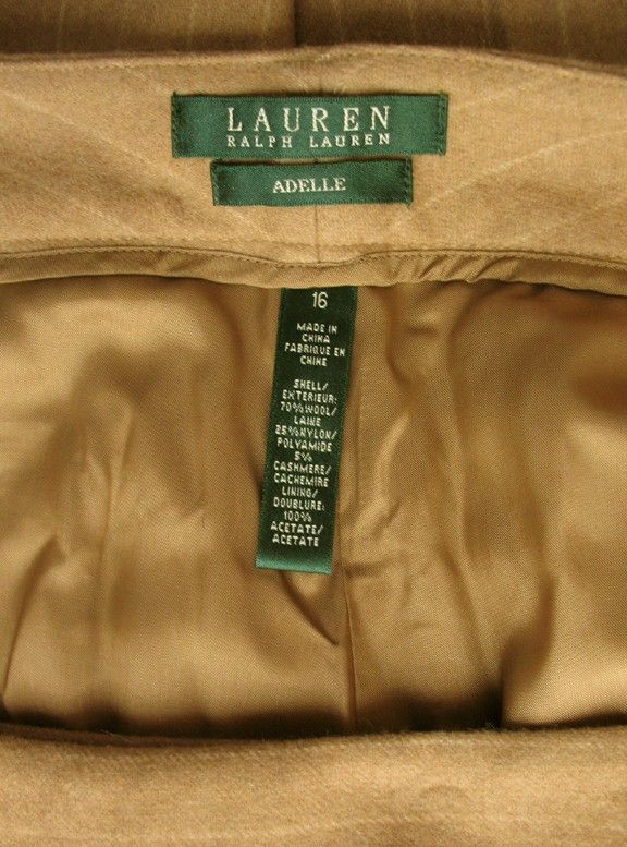 Ralph Lauren Adelle Straignt Trouser Pants Wool Tan 16  