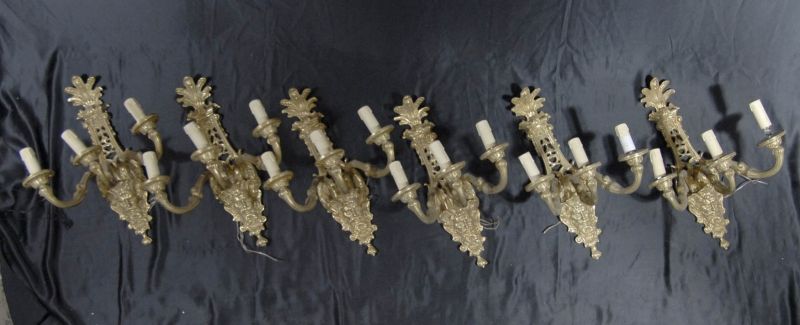 Set 6 Ormolu Italian Sconces Wall Lights Appliques Nept  