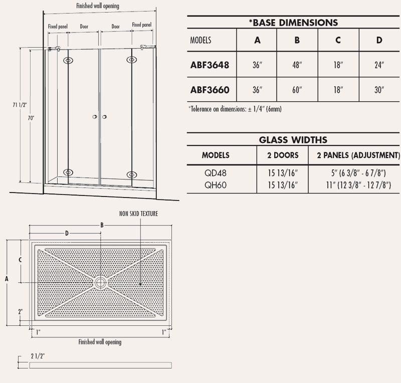 Frameless Shower Door and Panel, 57 3/4 to 59 opening  