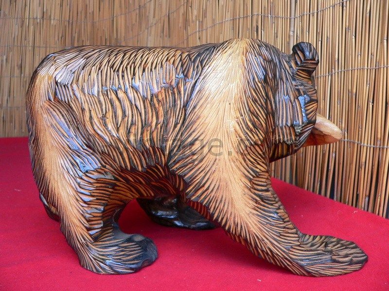 32cm BEAR Wood Carved TAN Japanese AINU KUMA Fish  