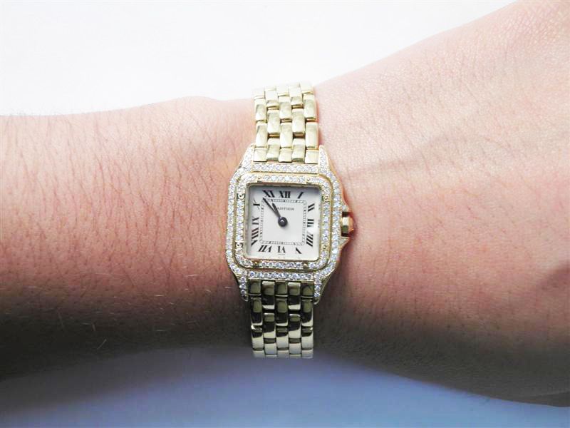   Womens Cartier Panthere Wrist Watch w/ Custom Diamond Bezel  