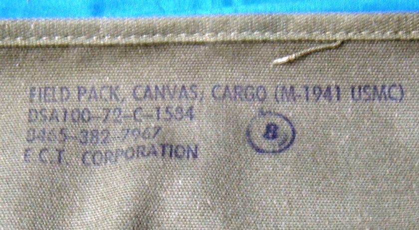 Viet Nam Era U.S.M.C. Issue M 1941 Field Pack Cargo 1972 Un issued E.C 