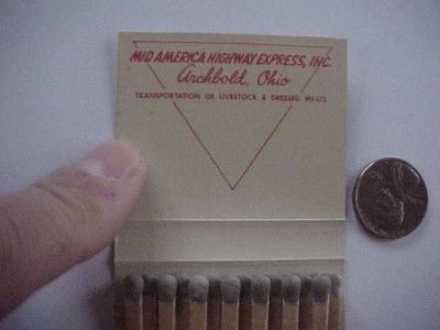 1950s Era Archbold,Ohio Trucking Company matchbook with trucks 