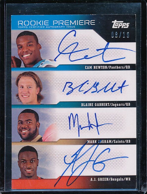 2011 TOPPS ROOKIE PREMIERE QUAD AUTOGRAPH CAM NEWTON GABBERT INGRAM 