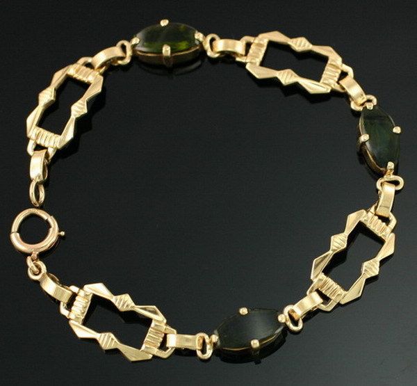 Vintage 14K Gold Wordley Allsopp & Bliss Co Green Tourmaline Bracelet 