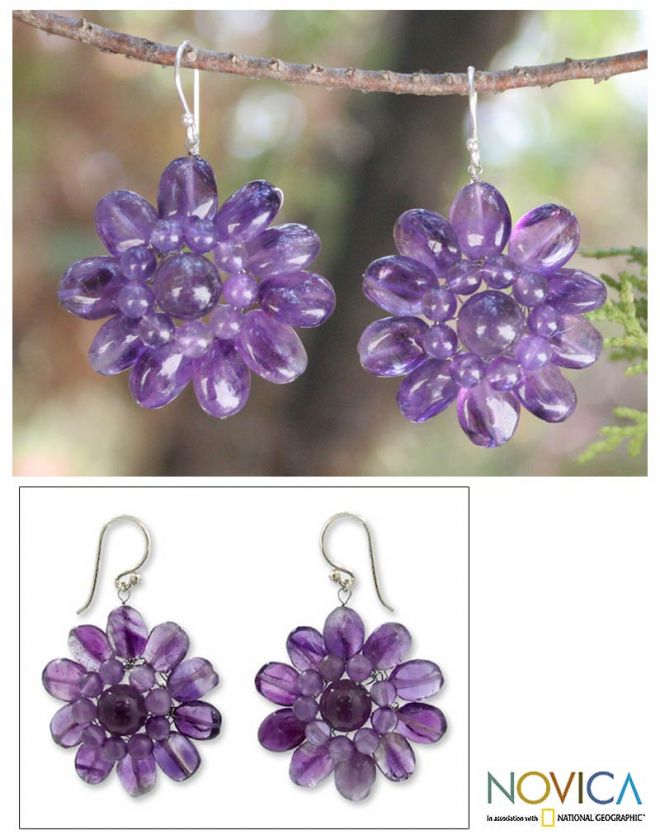 CHRYSANTHEMUM~~Amethyst Earrings~~Thai Art NOVICA  