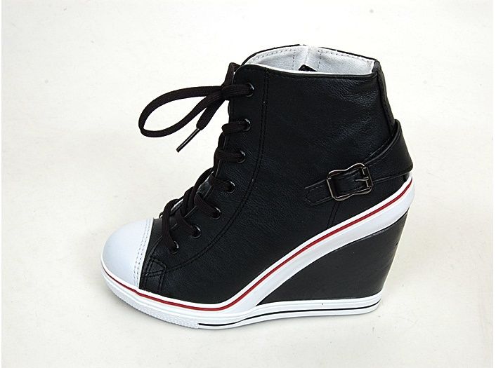 Womens Wedge High Heels High Top Sneakers Tennis Shoes Black US5.5~8