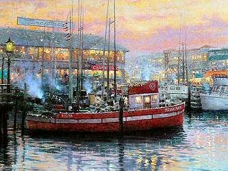 Fishermans Wharf RETIRED 12x16 Framed Classic Thomas Kinkade Canvas 