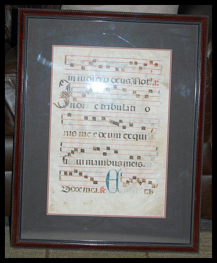 FRAMED 16th CENT PORTUGUESE ANTIPHONER LEAF / MUSIC  