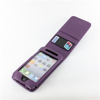 PURPLE LEATHER FLIP CASE COVER WALLET FOR IPOD TOUCH 4TH GEN 4G