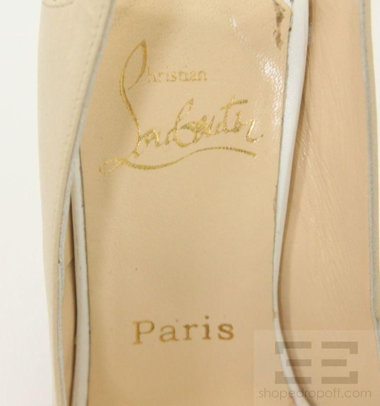 Christian Louboutin Beige & White Leather Slingback Platform Heels 
