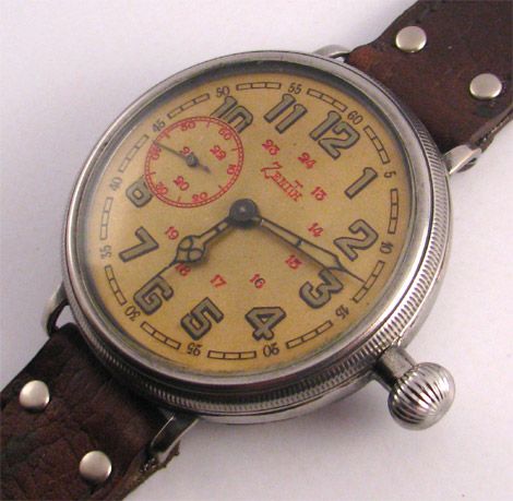 ZENITH ~ Vintage Huge Rare Military WW1 era Swiss wristwatch, triple 